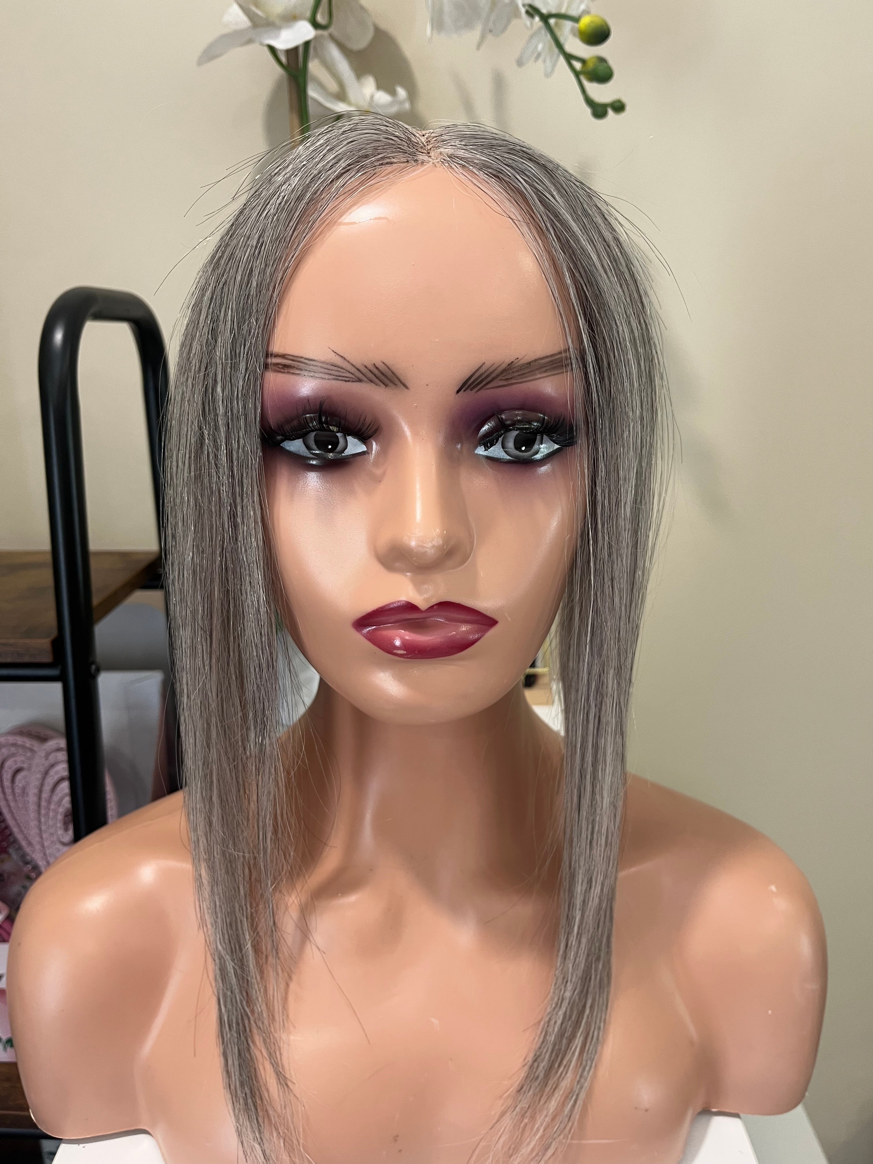 The AJ Hairline Human Hair Enhancer 12inch Moonstone Grey