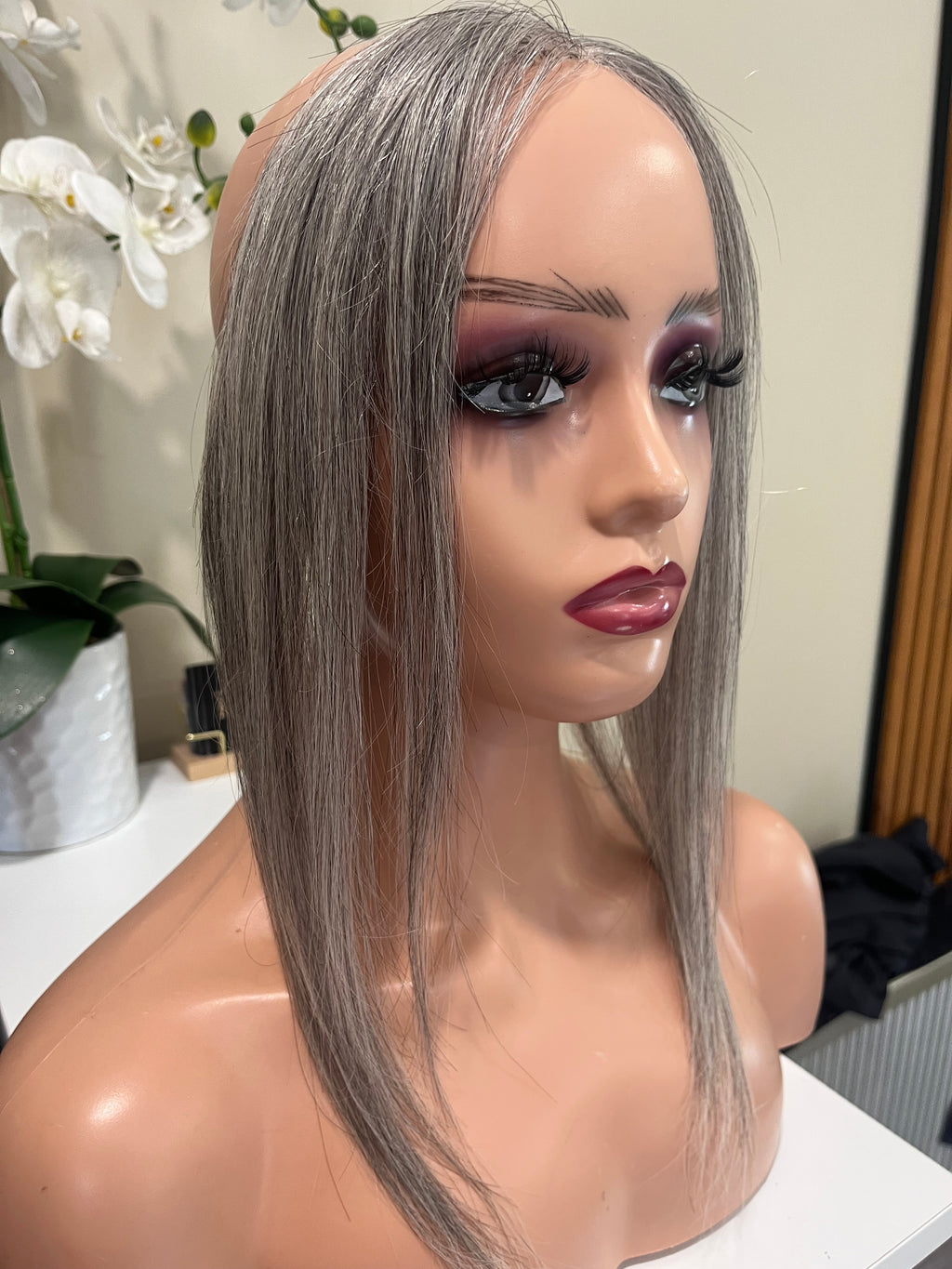 The AJ Hairline Human Hair Enhancer 12inch Moonstone Grey