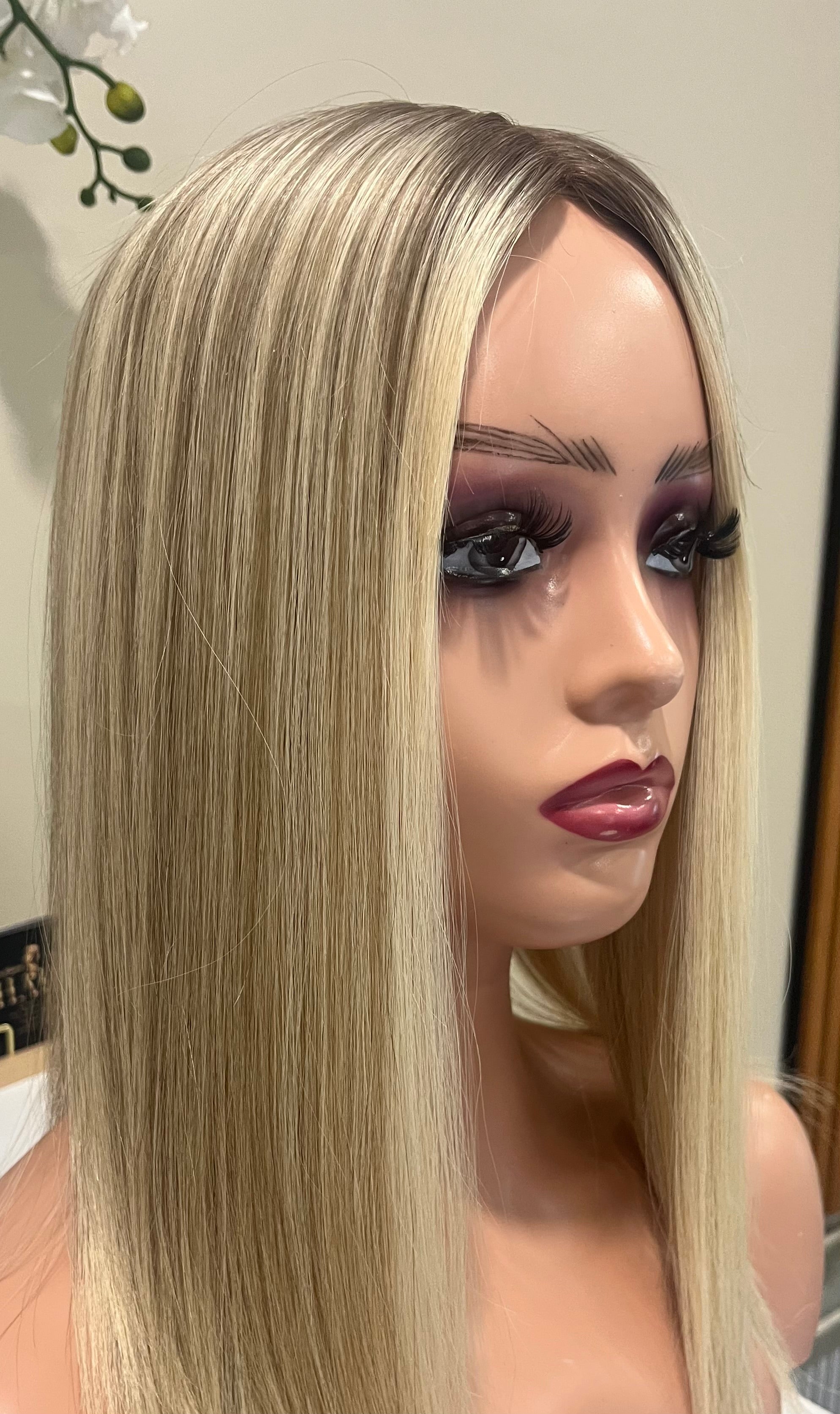 The AJ Luxe Human Hair Enhancer Rooted Ash Blonde 16 inches