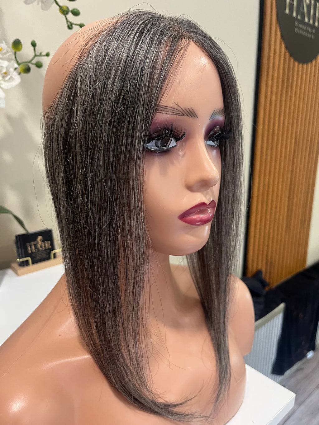 The AJ Hairline Human Hair Enhancer 12inch Graphite Grey