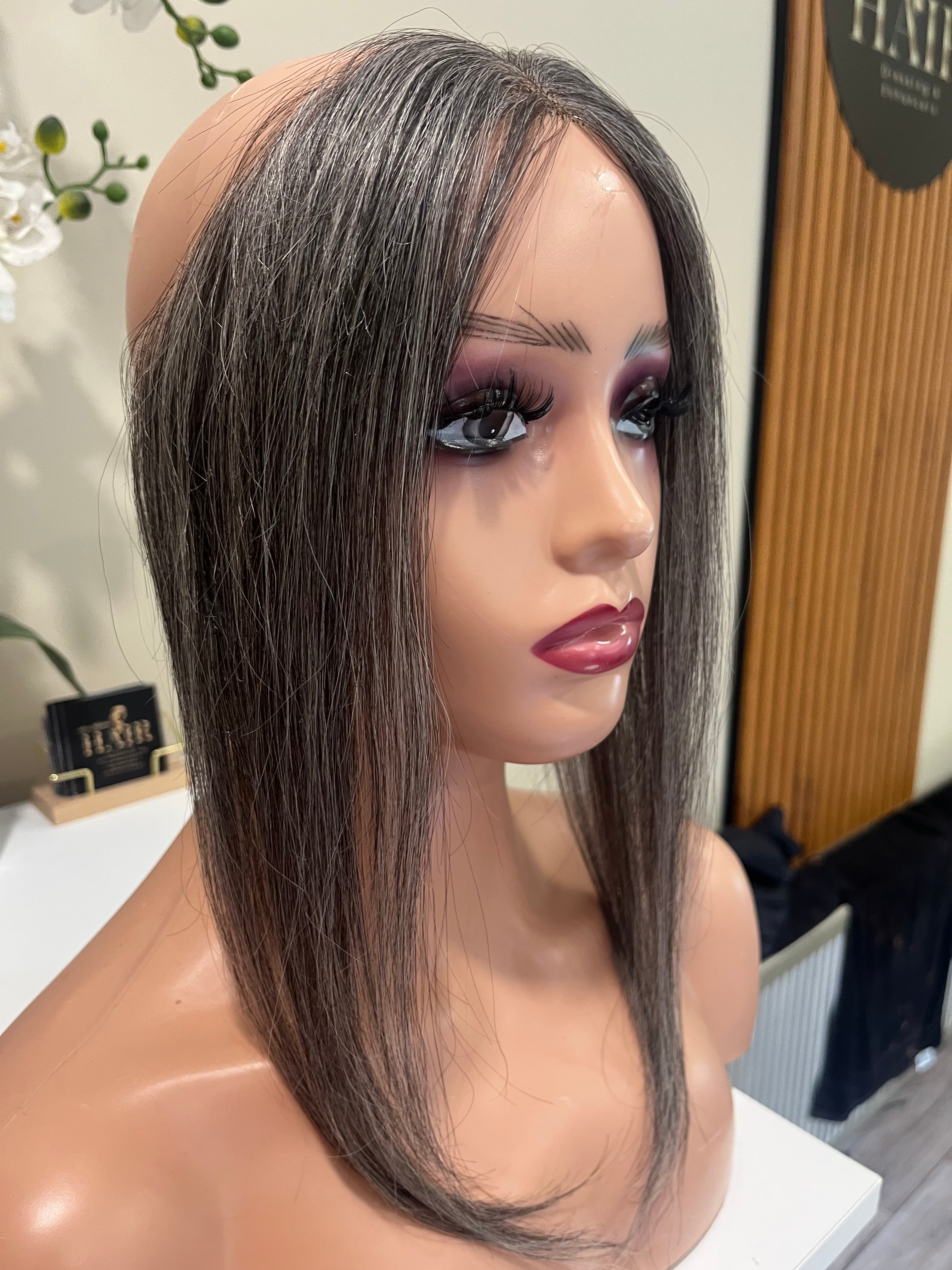 The AJ Hairline Human Hair Enhancer 12inch Graphite Grey