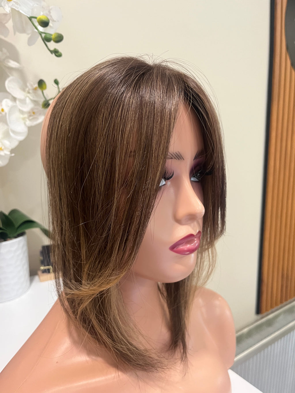 The AJ Frontal Human Hair Enhancer in Money Piece Brown
