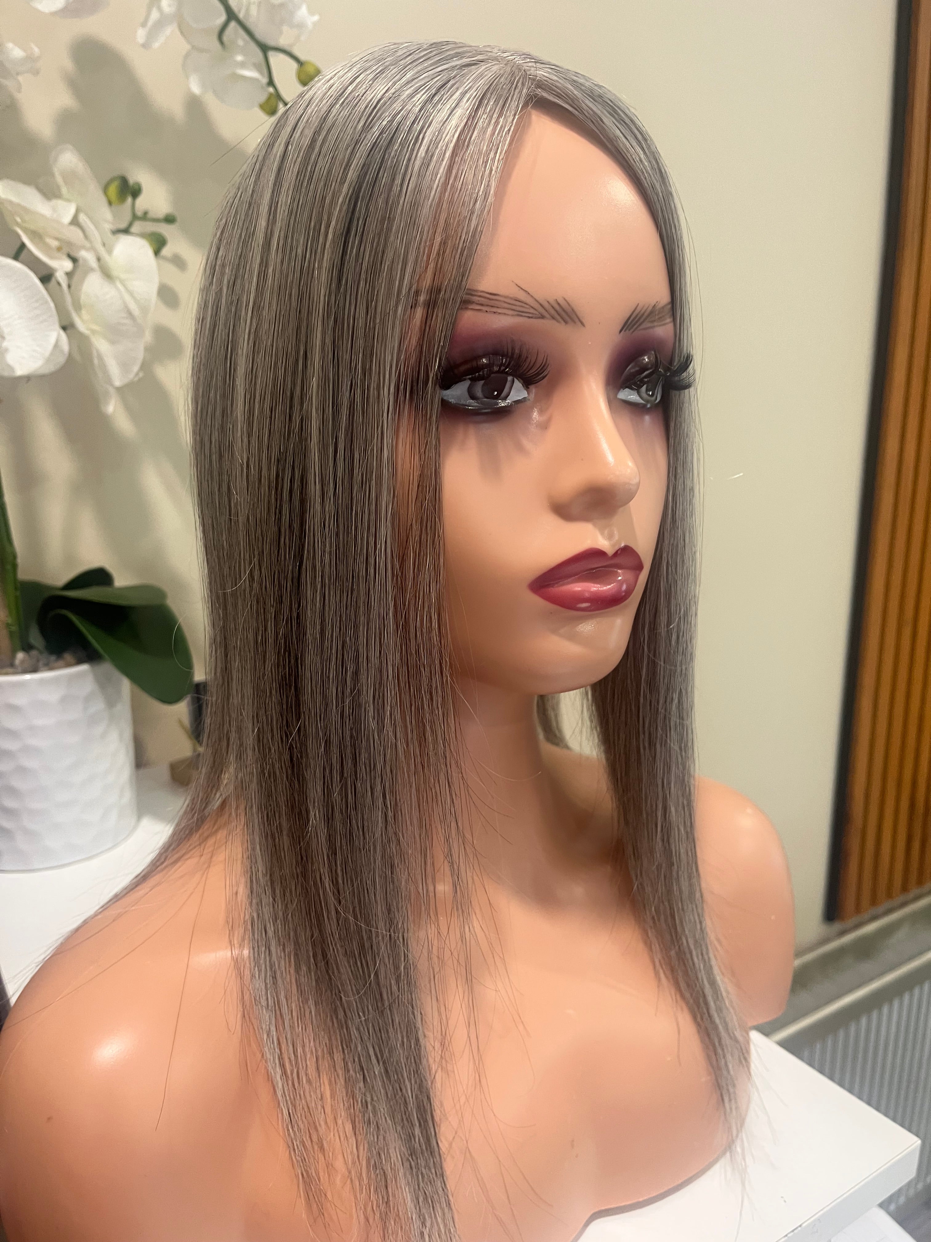 The AJ Ultra Lightweight Human Hair Enhancer 16inch Moonstone Grey