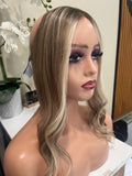 The AJ Hairline Human Hair Enhancer 14inch Expresso Rooted Blonde Lights