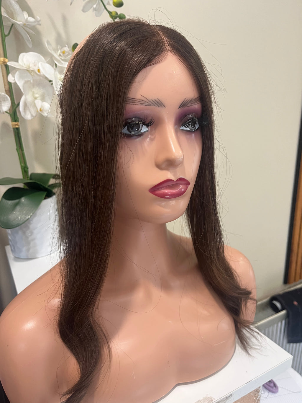 The AJ Hairline Human Hair Enhancer 14inch Velvet Brown