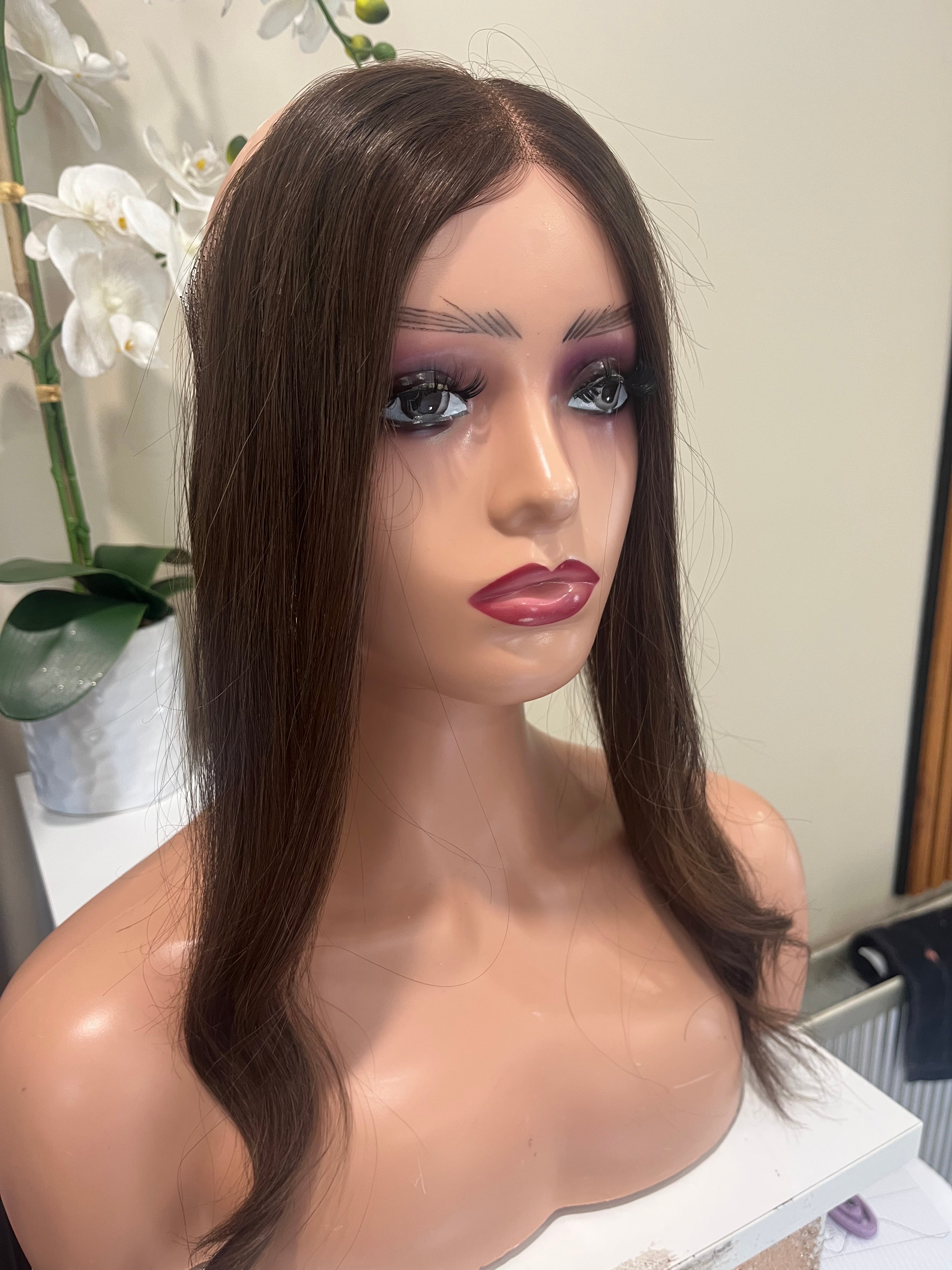 The AJ Hairline Human Hair Enhancer 14inch Velvet Brown