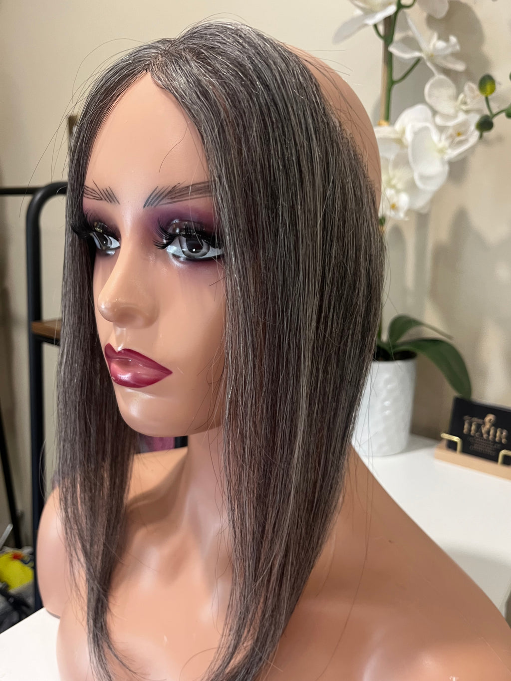 The AJ Hairline Human Hair Enhancer 12inch Graphite Grey