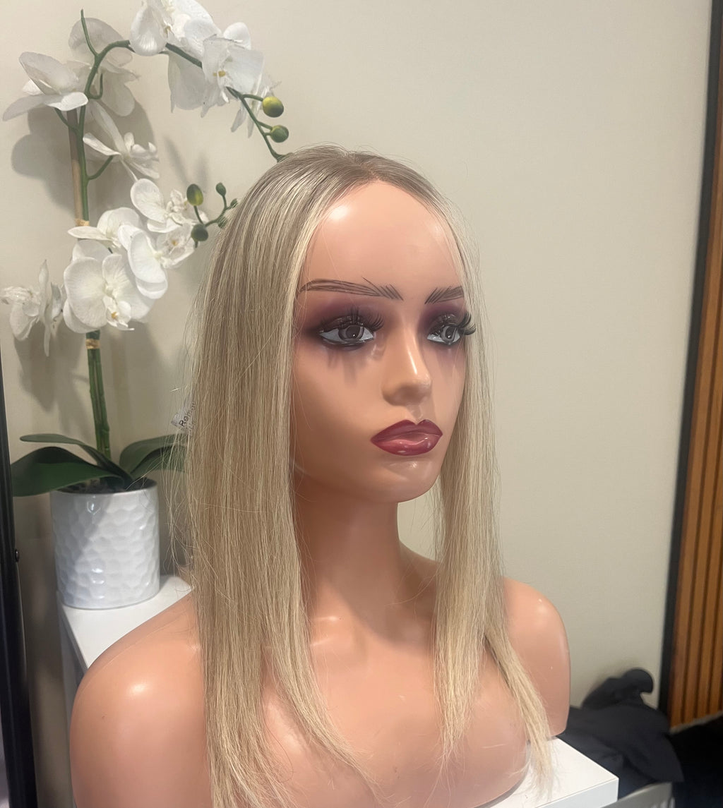 The AJ Hairline Human Hair Enhancer 14inch Rooted Ash Blonde