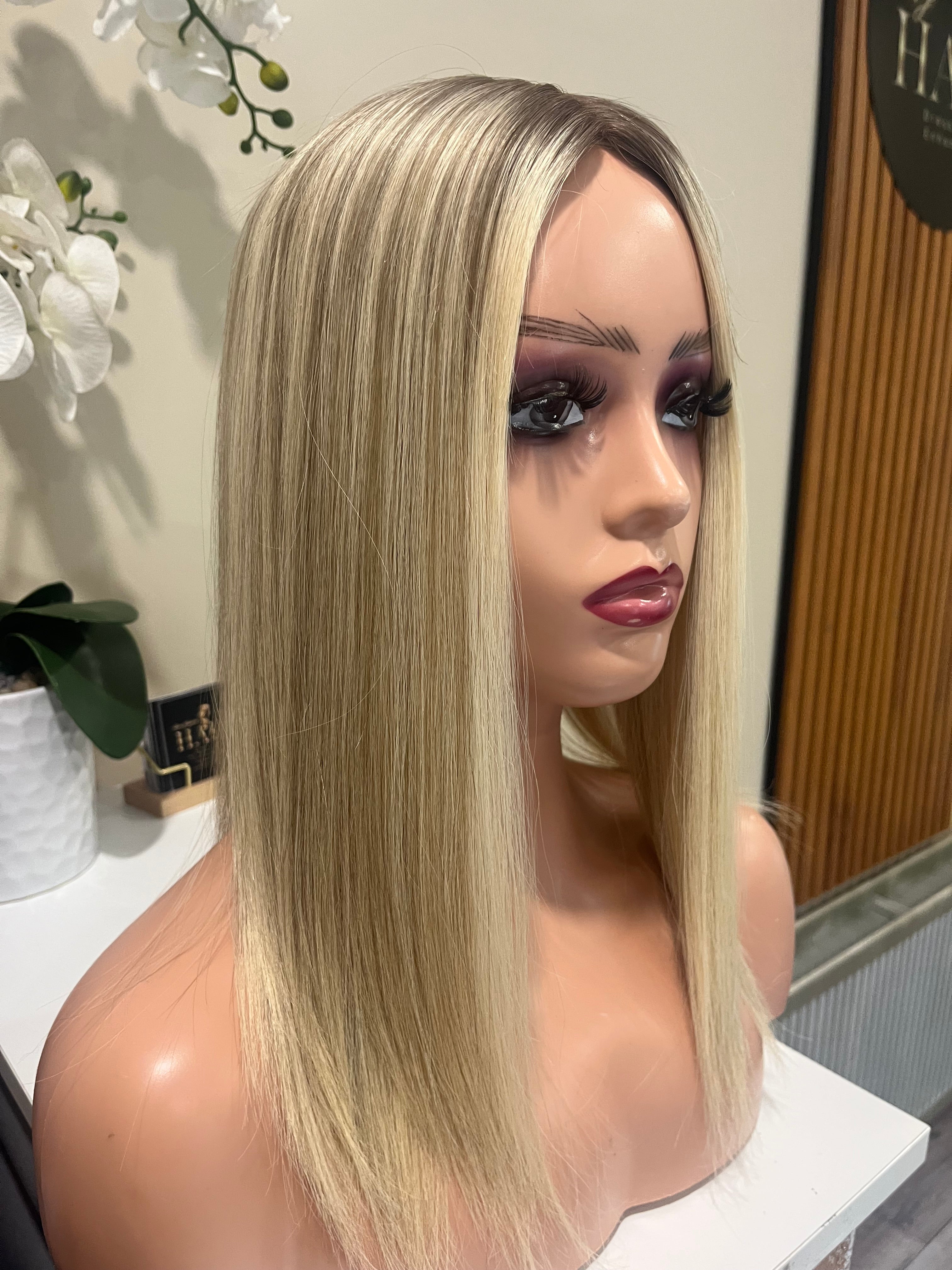 The AJ Luxe Human Hair Enhancer Rooted Ash Blonde 14 inches