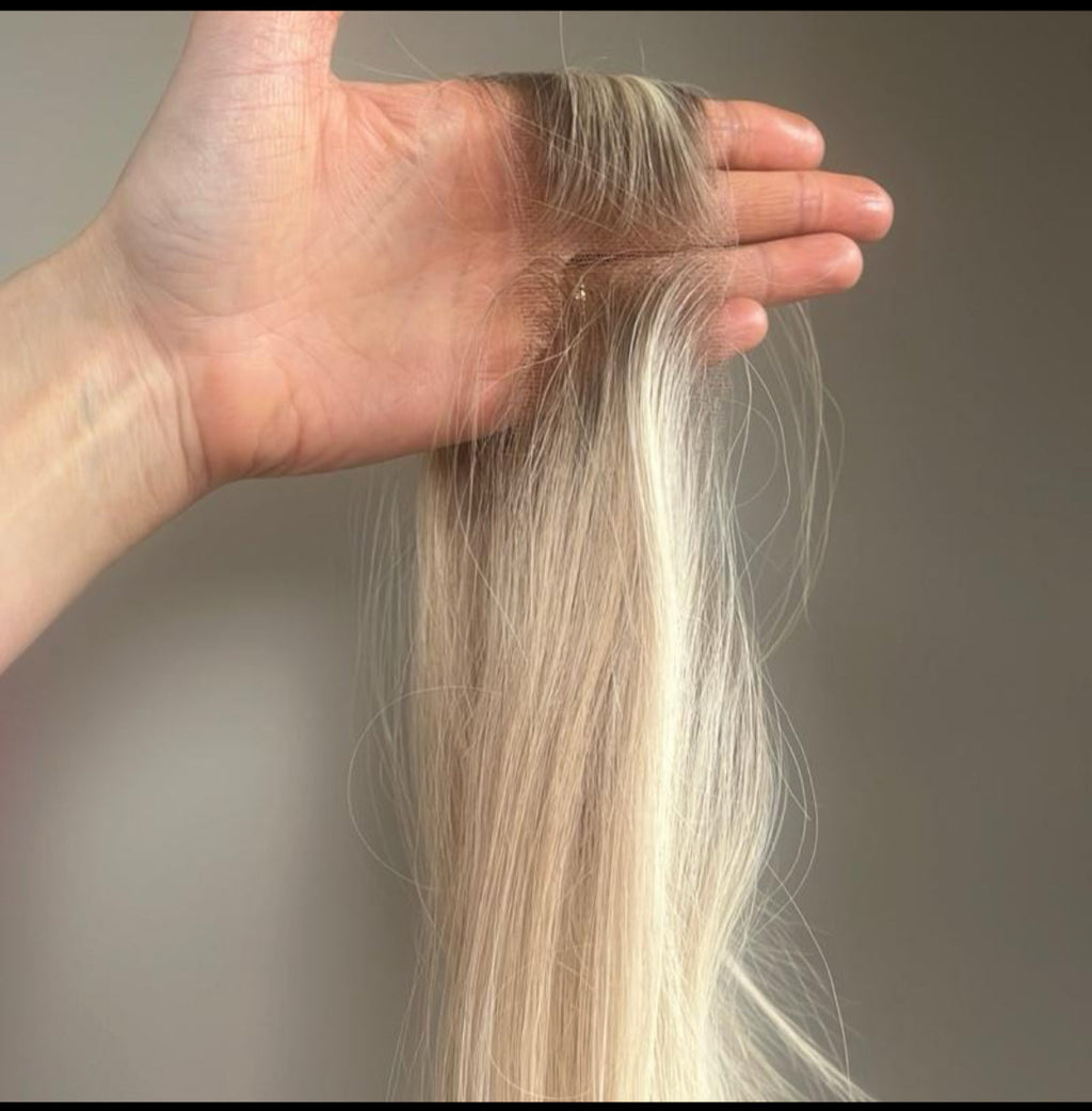 The AJ Hairline Human Hair Enhancer 14inch Dark Blonde Root Melt