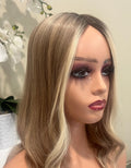 The AJ Luxe Human Hair Enhancer Expresso Rooted Blonde lights 16 inches
