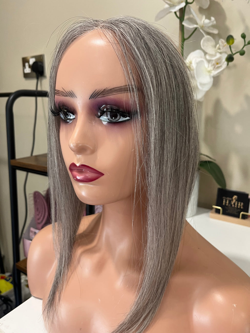 The AJ Hairline Human Hair Enhancer 12inch Moonstone Grey