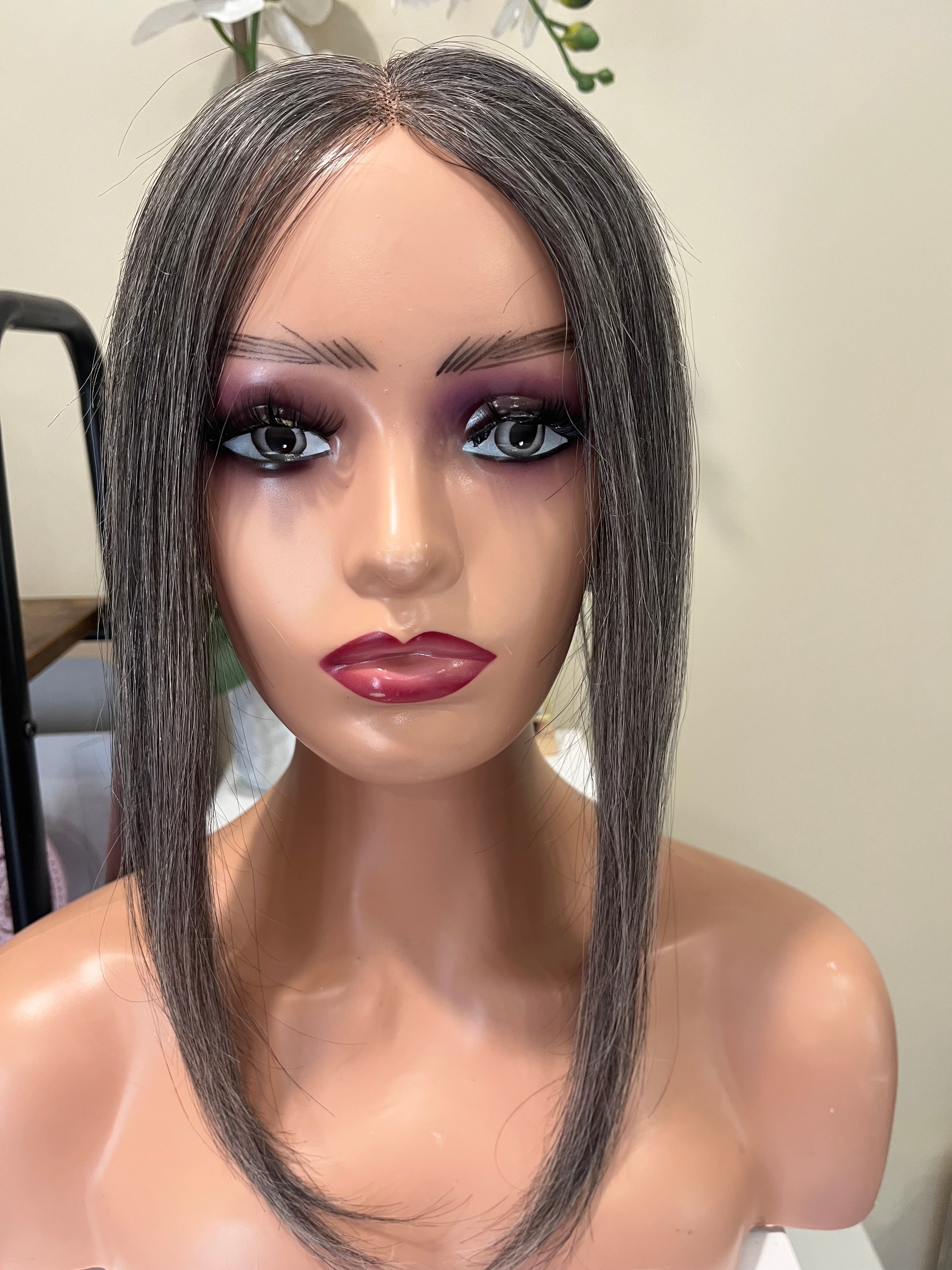The AJ Hairline Human Hair Enhancer 12inch Graphite Grey