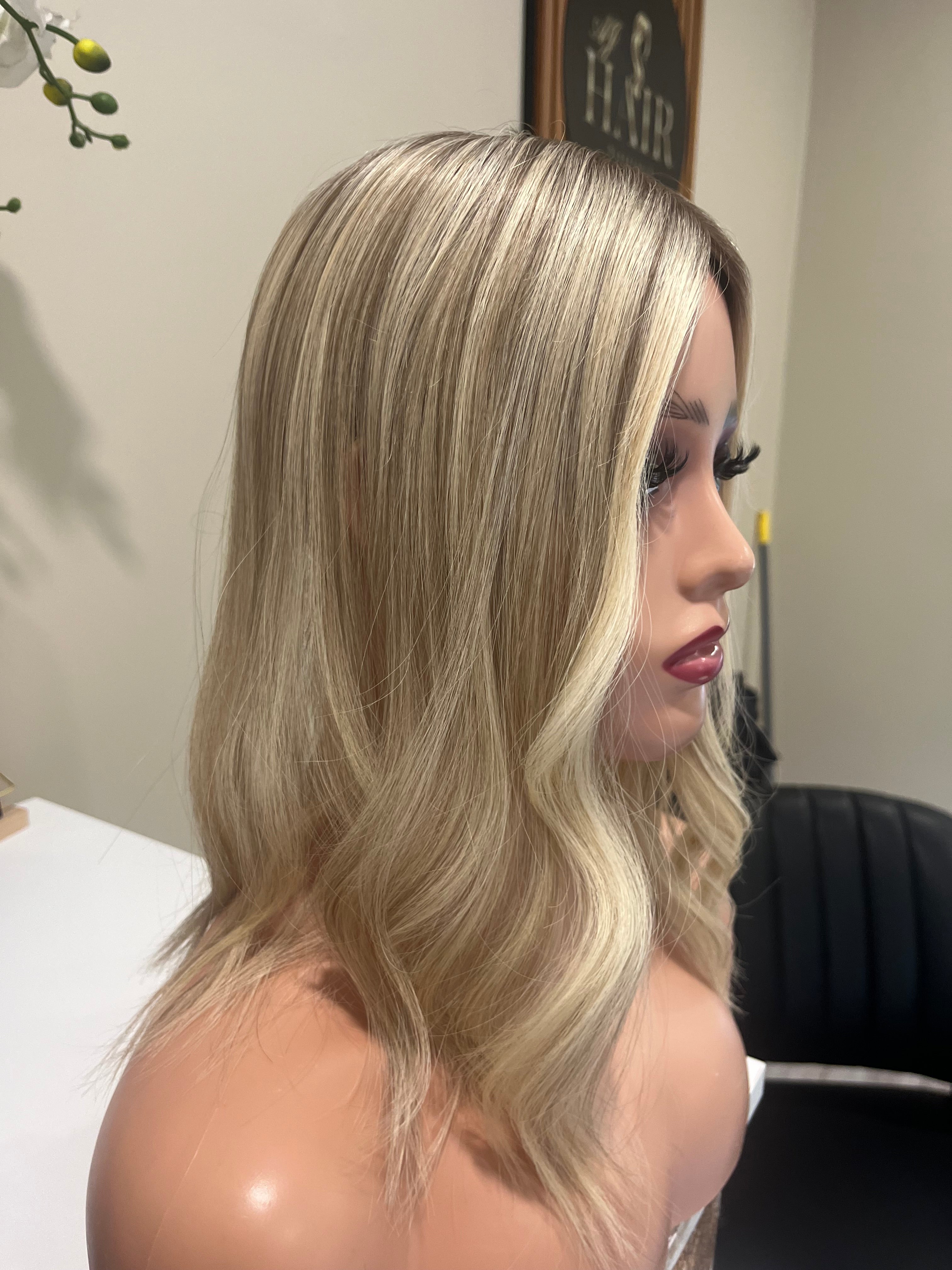 The AJ Ultra Lightweight Human Hair Enhancer 14inch Rooted Ash Blonde
